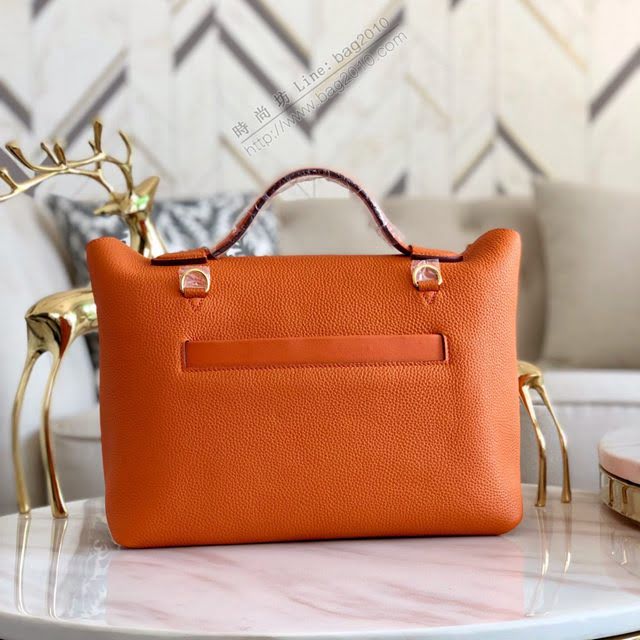 Hermes包包 愛馬仕Hermes Kelly2424 橙色/金扣 togo小牛皮 半手工制 Hermes休閒女款手提包  am1925